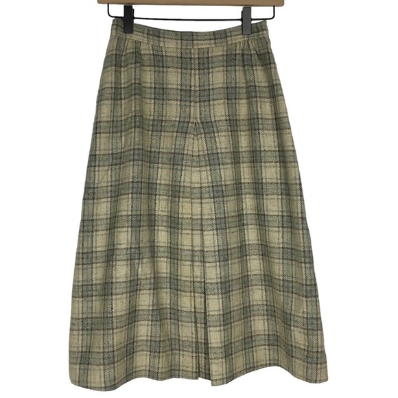 VINTAGE Midi Skirt Wool Plaid Lady Thomson Neutral Minimalist Tartan Size 10 - Picture 1 of 16
